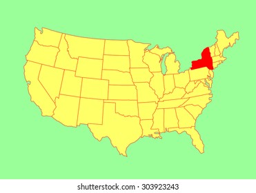 New York State, USA, vector map isolated on United states map. Editable blank vector map of USA.