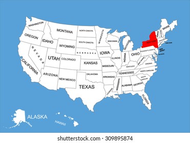New York State, USA, vector map isolated on United states map. Editable blank vector map of USA. 
