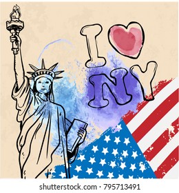 New York. Statue of Liberty. American symbol. Vector In the style of grunge