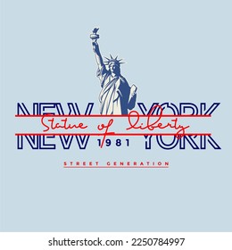 New York Statue of Liberty Design Graphic Vector Illustration Typographic T Shirt