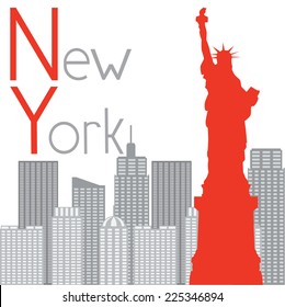 New York Statue of Liberty on the background, vector illustration