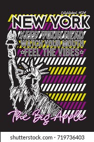 New York The Statue of Liberty print. Urban graphic for t-shirt. Original clothes design. Vector illustration
