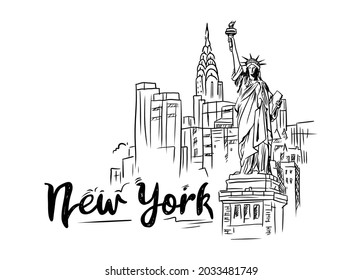New York statue Liberty vector hand  drawn illustration 