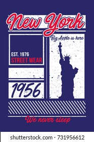 new york statue varsity graphic tee vector