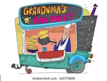 New York street food kiosk. Traditional fresh snacks and coffee. Urban lifestyle.