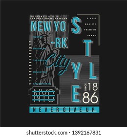 new york style graphic typography with statue liberty design t shirt vector illustration element abstract