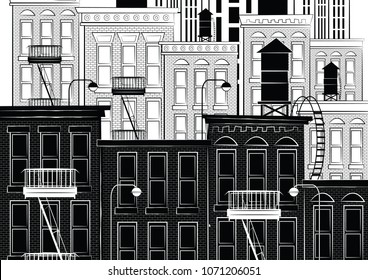 New york in style sketch. Black and white. Vector illustration.