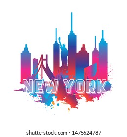 New york stylish t-shirt and apparel trendy design city silhouettes, typography, print, vector illustration. Global swatches.