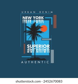 New York Superior urban denim palm tree typography t shirt design