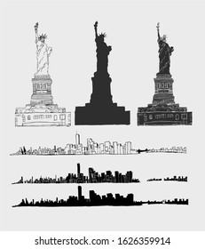 New york symbols of liberty monument and skyscrapers vector art