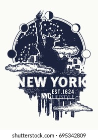 New York tattoo and t-shirt design. City skyline cityscape art poster 