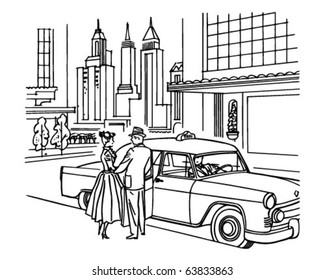 New York Taxi Service - Retro Clipart Illustration