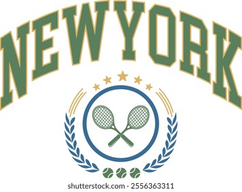 New York tennis vector. rackets and tennis ball. t-shirt and hoodie design