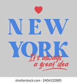 NEW YORK TEXT MIT HERZ, T SHIRT DESIGN, SLOGAN DRUCKVEKTOR