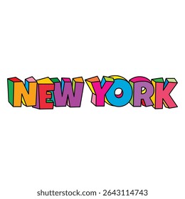 New York text logo design vector cartoon colorful 