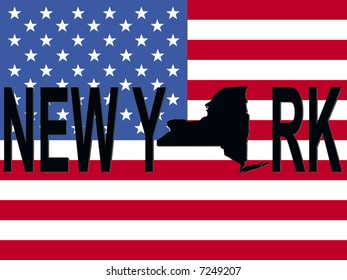 New York text with map on American flag illustration