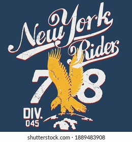 Diseño de vectores de texto de Nueva York con impresiones de águila para tee y afiche