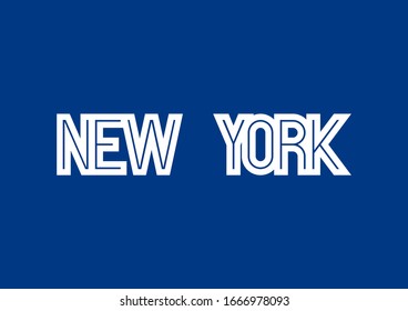 Texto de Nueva York con elementos de diseño de tipografía blanca sobre fondo azul.