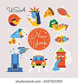 A new york theme vector symbolizing usa sports, landmarks, street food, and other cultural activities 