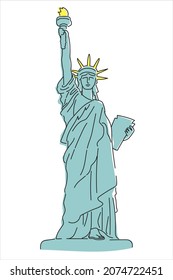 New York tourist attraction, hand-painted cartoon touch illustration of the Statue of Liberty, symbol of freedom