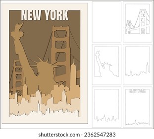 New York travel poster Cnc. laser cutting Vector