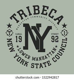 New York Tribeca typography, tee shirt graphics, vectors