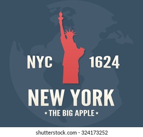 New York t-shirt apparel fashion design. Vintage retro Statue of Liberty print poster.