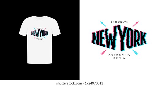 New York T-shirt Apparel Print. Illustration In Anaglyph Style. Vector Illustration.