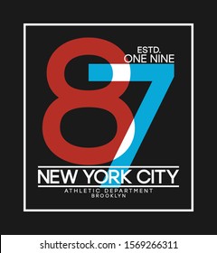 New York t-shirt design with number overlay and overlap effects. Brooklyn athletic apparel print, typography graphics for t shirt. Vector illustration.