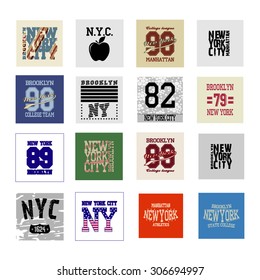 new york t-shirt design set sport typography - vector