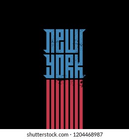 New York - t-shirt design. Vector tee shirt graphics with lettering and grunge effect.
