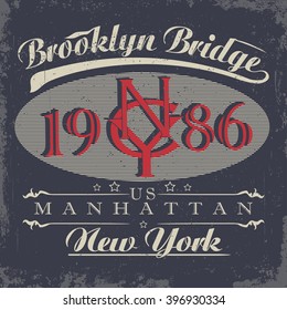 New York t-shirt graphics, Vintage denim wear, tee print design, Typography jersey print USA stamp