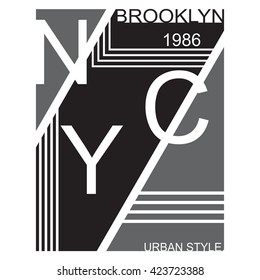 New York T-shirt Typography, Brooklyn, Graphics, Vector Illustration