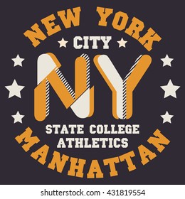 New York, typography, athletic, t-shirt printing man NYC, clothing, graphic design, emblem