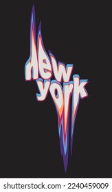 New York Typography Colourful Distortion Melt Text Effect Graphic design poster t shirt Print Vector