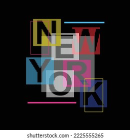 New York Typography Colourful Lettering text font geometrical Typographic poster Graphic Design vector t shirt print