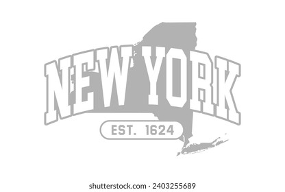 New York typography design with map vector. Editable college t-shirt design printable text effect vector	