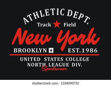 New York typography designs, badge for t-shirt print and other uses. Varsity style design graphics.