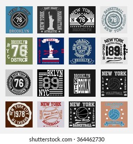 New york  typography fashion set, t-shirt graphics. Vector illustration