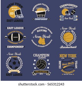 New york  typography fashion sport, t-shirt graphics set - vector