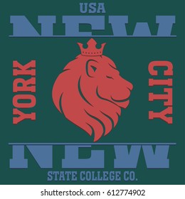 New york  typography fashion sport, t-shirt graphics king lion vector