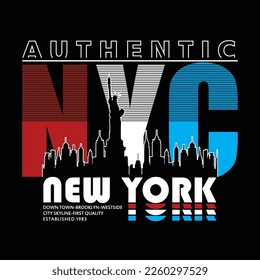 new york typography graphic design. vector illustration with silhouette liberty statue