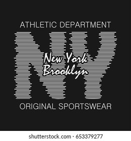 New York typography graphics. Brooklyn print for t-shirt, design of athletic clothes. Stamp for sport original apparel. Vector illustration.