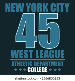 New York typography graphics. Print for number t-shirt, design of athletic clothes. Vector illustration.