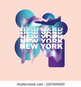 New York Typography Modern Colourful Distortion Melt Sliced Text Lettering Graphic design typographic poster t shirt Print Vector