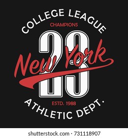 New York typography for number t-shirt. Original sportswear print. Athletic apparel typography. Graphic for design clothes. Vector illustration.