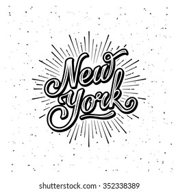 Tipografía de Nueva York con starburst. Imprimir para camiseta o afiche. Ilustración vectorial.