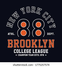 New York typography, t-shirt Brooklyn, design graphic, printing man NYC, original design clothing, clothing graphic design - Vector