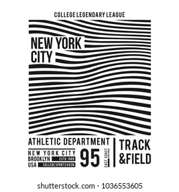 New York typography for t-shirt print. Abstract lines with text for modern tee shirt graphics in varsity style. Vector