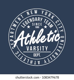 New York typography for t-shirt print. Athletic graphic for t-shirt. Varsity style. Vector